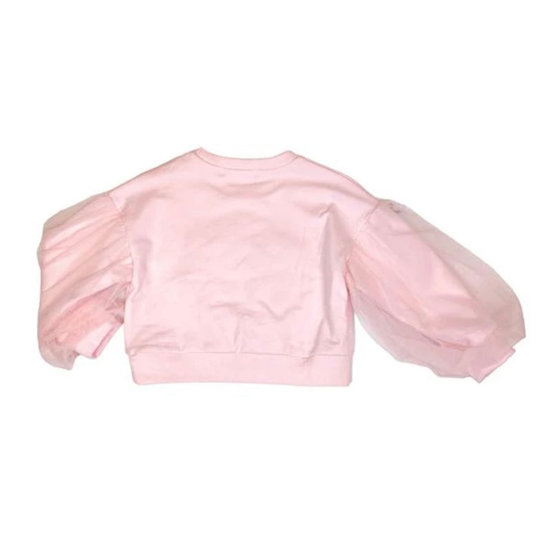 Pink Mesh Sleeves Bowtie Top