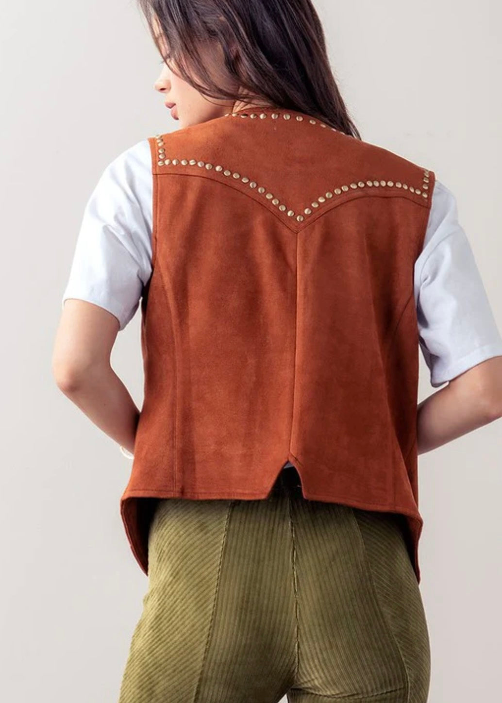 Camel studed vest