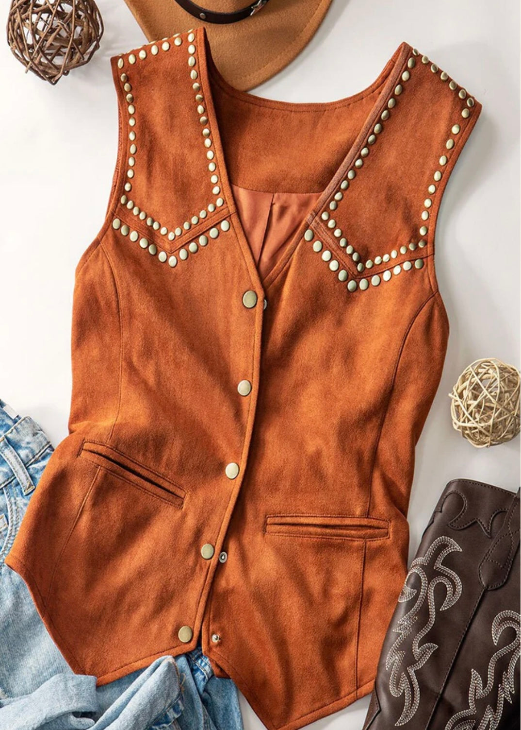 Camel studed vest