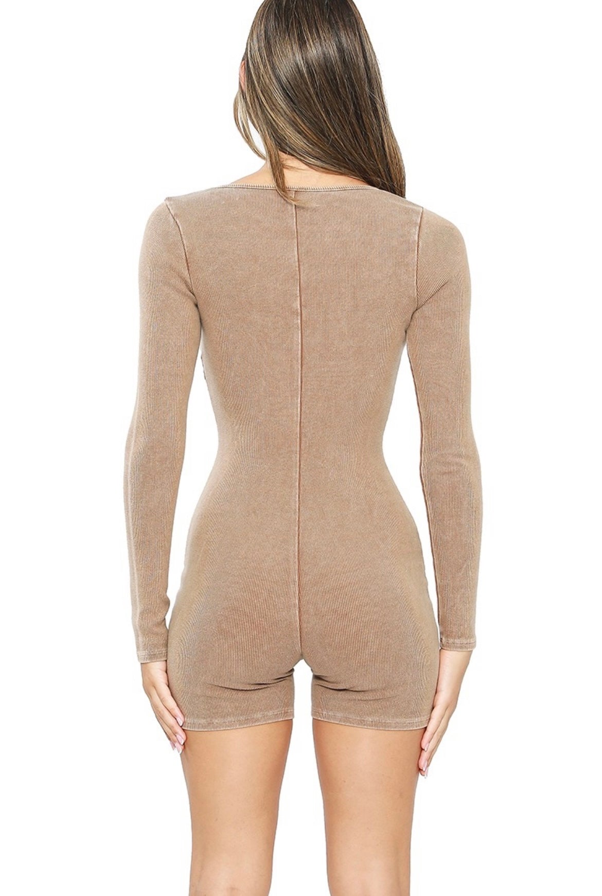 Cappuccino Long Sleeve Biker Short Romper