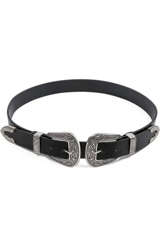 Belle Double Buckle Leather Belt