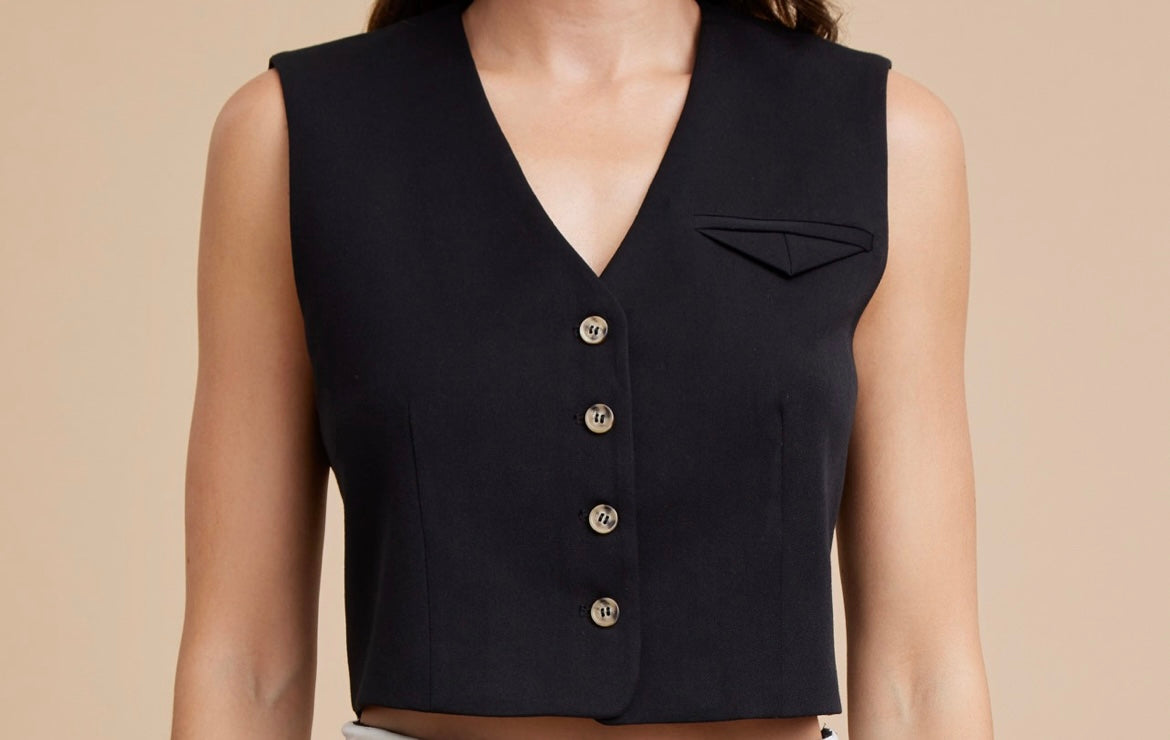 Ezra Black Button Vest