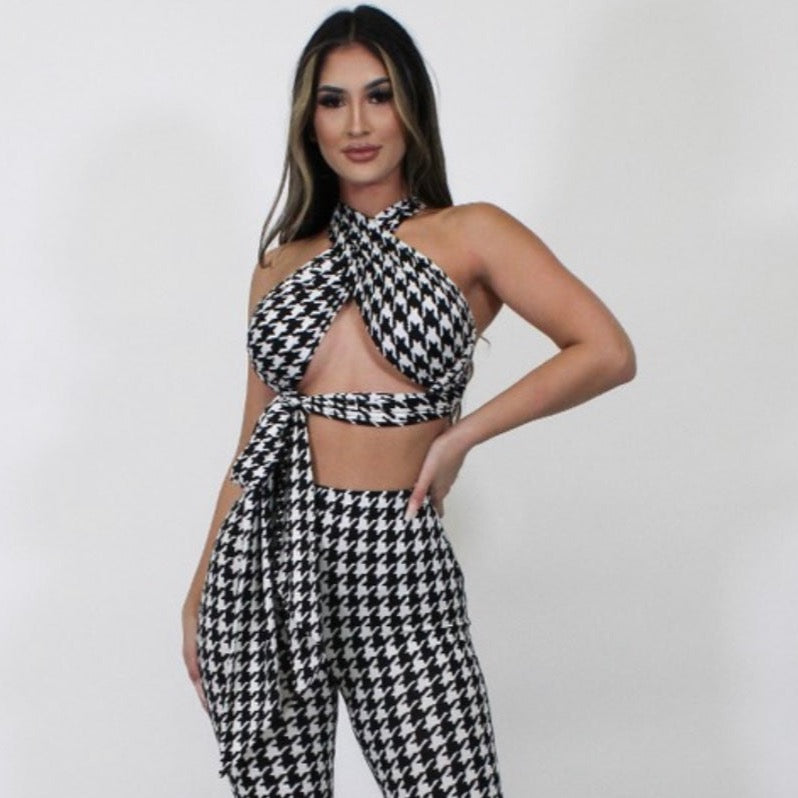 Houndstooth Wrap Top