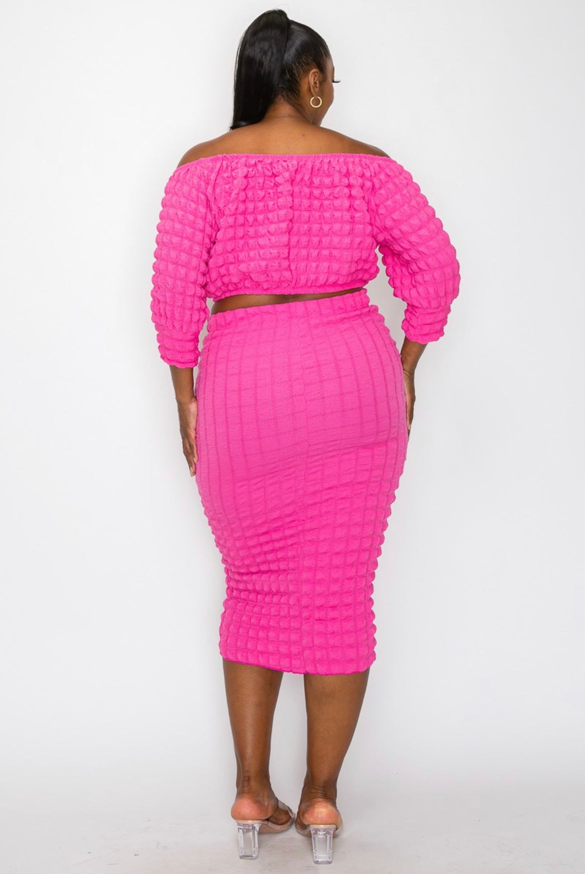 Curvy Pink Alanna Textured Skirt Set