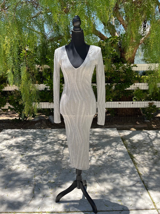 Sultry silver stripped midi dress