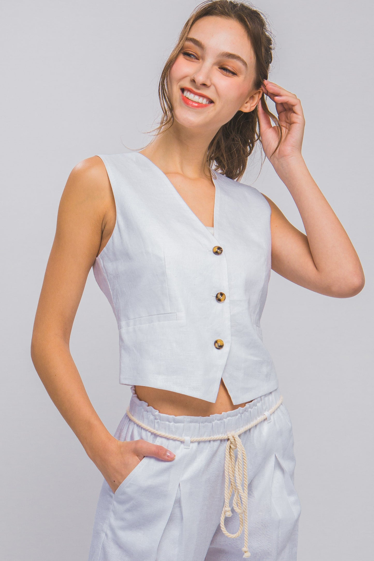 Tulum white linen vest