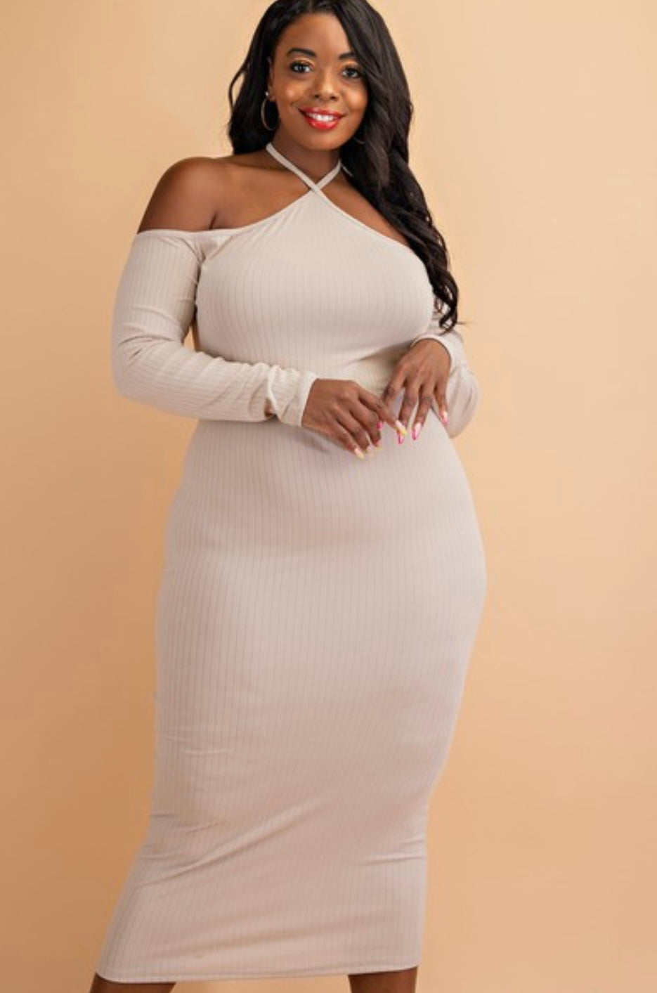 Curvy Halter Long Sleeve Dress