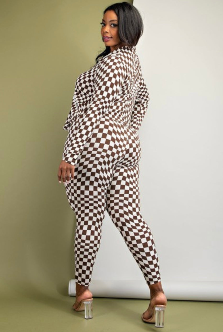 Curvy mocha checkered set