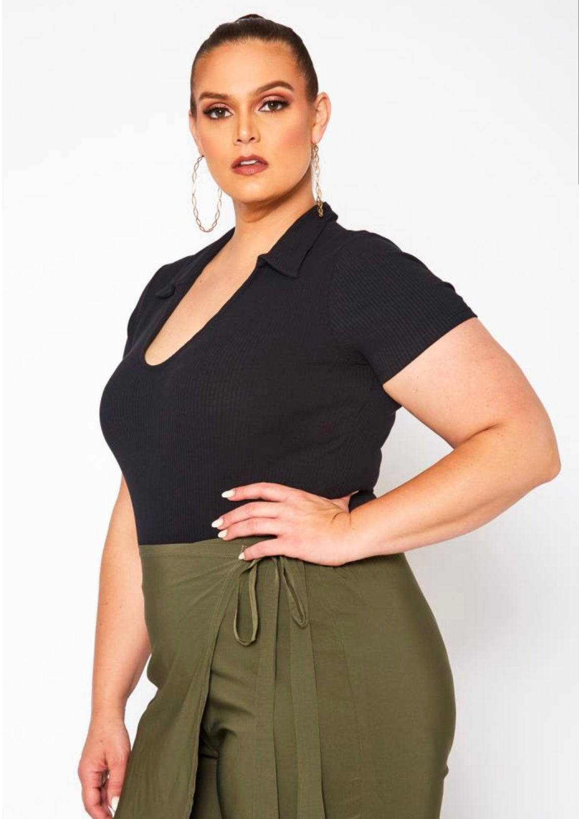 Curvy Jentle Basic Collar Bodysuit