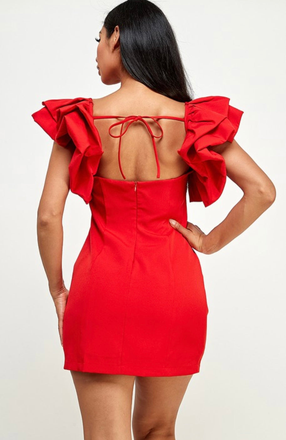 Lady in red cocktail dress